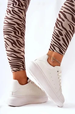 Skórzane Sportowe Buty Na Platformie Beżowe Lemmy