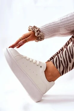 Skórzane Sportowe Buty Na Platformie Beżowe Lemmy