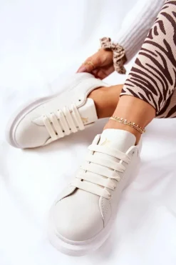 Skórzane Sportowe Buty Na Platformie Beżowe Lemmy