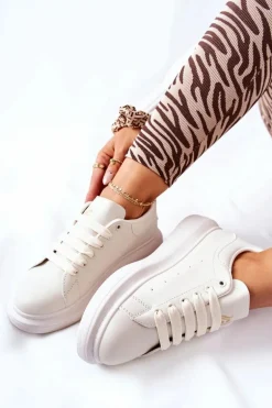 Skórzane Sportowe Buty Na Platformie Beżowe Lemmy