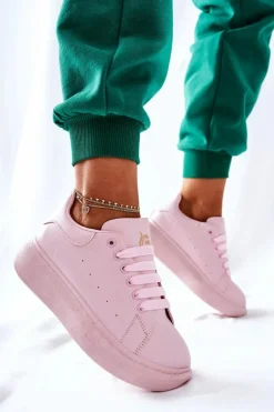 Skórzane Sportowe Buty Na Platformie Różowe Lemmy