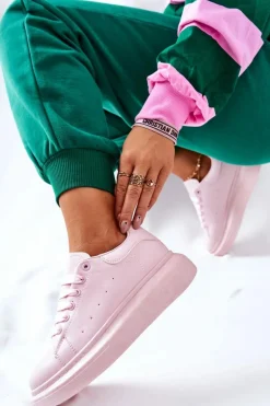 Skórzane Sportowe Buty Na Platformie Różowe Lemmy