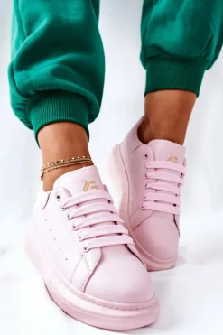 Skórzane Sportowe Buty Na Platformie Różowe Lemmy