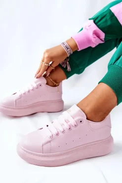 Skórzane Sportowe Buty Na Platformie Różowe Lemmy