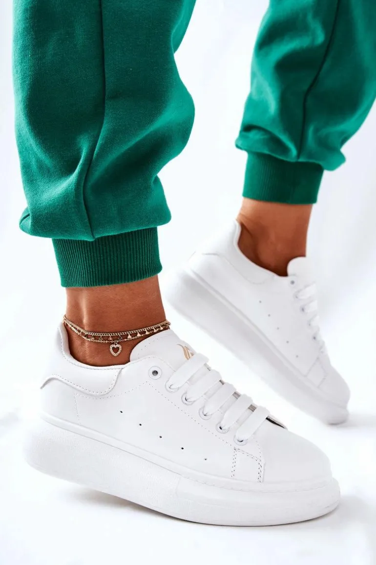 Skórzane Sportowe Buty Na Platformie Białe Lemmy