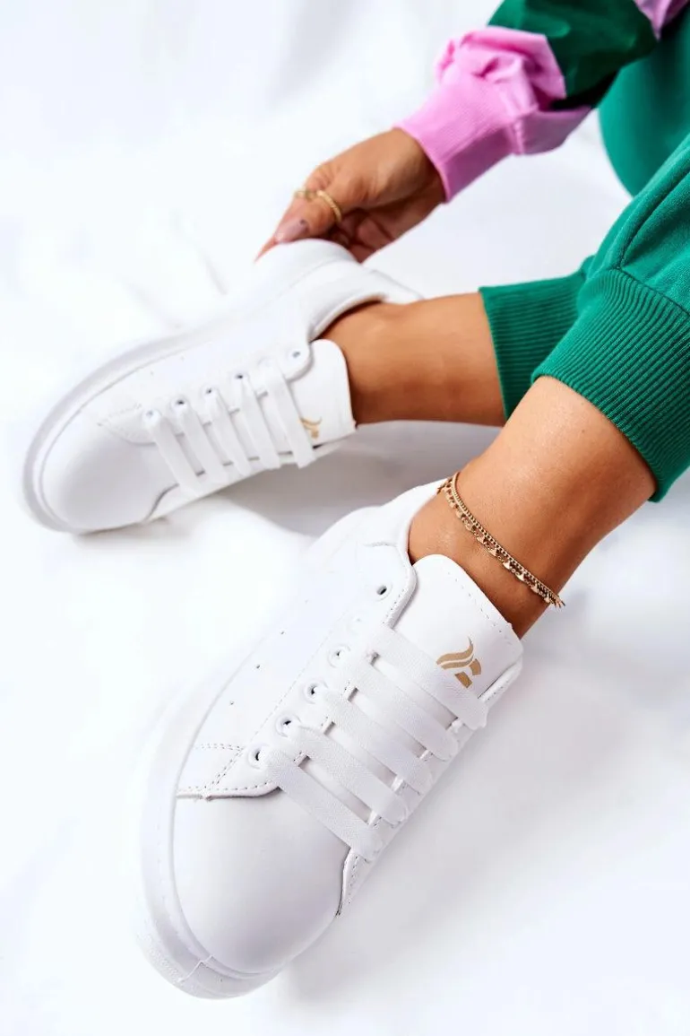 Skórzane Sportowe Buty Na Platformie Białe Lemmy