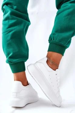 Skórzane Sportowe Buty Na Platformie Białe Lemmy