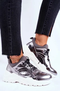 Skórzane Sportowe Buty Sneakersy GOE GG2N3040 Srebrne