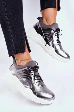 Skórzane Sportowe Buty Sneakersy GOE GG2N3040 Srebrne