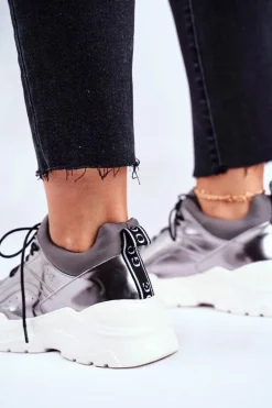 Skórzane Sportowe Buty Sneakersy GOE GG2N3040 Srebrne