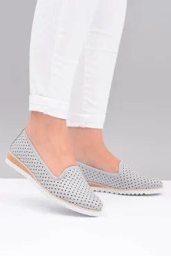 Skórzane Szare Polskie Baleriny Lordsy Gabi