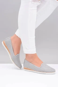 Skórzane Szare Polskie Baleriny Lordsy Gabi