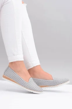 Skórzane Szare Polskie Baleriny Lordsy Gabi