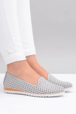 Skórzane Szare Polskie Baleriny Lordsy Gabi