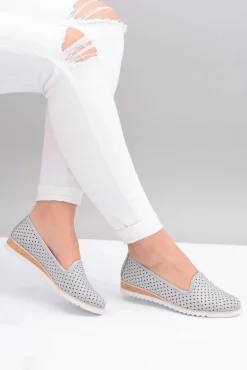 Skórzane Szare Polskie Baleriny Lordsy Gabi