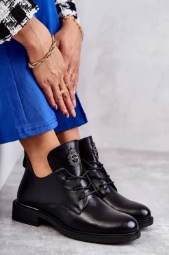 Skórzane Sznurowane Botki Z Wycięciami Czarne Fabiana