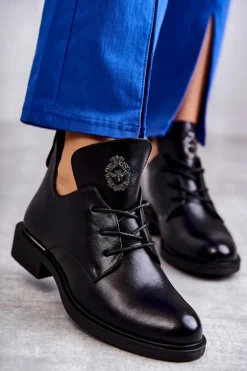 Skórzane Sznurowane Botki Z Wycięciami Czarne Fabiana