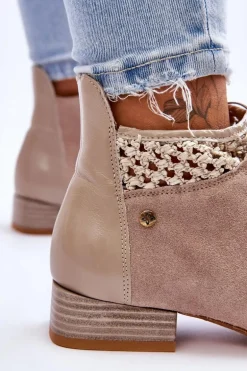 Skórzane Sznurowane Botki Maciejka 05953-04 Beżowe