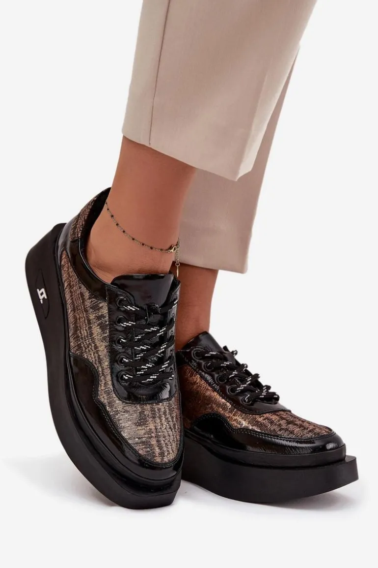 Skórzane Sznurowane Półbuty Damskie Na Platformie Artiker 57C2044 Czarne