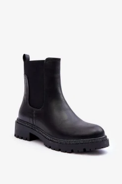 Skórzane Sztyblety Botki Damskie Czarne Crowder