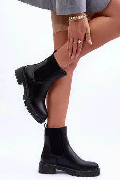 Skórzane Sztyblety Botki Damskie Czarne Crowder