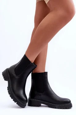 Skórzane Sztyblety Botki Damskie Czarne Crowder