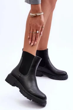 Skórzane Sztyblety Botki Damskie Czarne Crowder