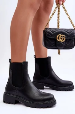 Skórzane Sztyblety Botki Damskie Czarne Crowder