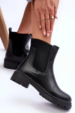 Skórzane Sztyblety Botki Damskie Czarne Crowder