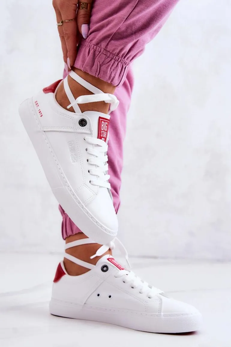 Skórzane Tenisówki Big Star JJ274212 Biało-Czerwone
