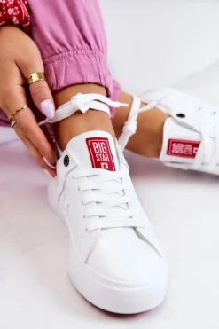 Skórzane Tenisówki Big Star JJ274212 Biało-Czerwone