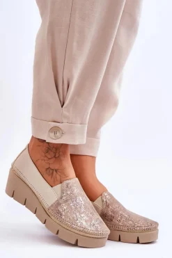 Skórzane Tenisówki Na Koturnie Maciejka 5814A-10 Beżowe