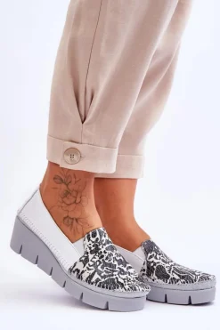 Skórzane Tenisówki Na Koturnie Maciejka 5814A-11 Biało-Czarne