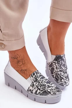 Skórzane Tenisówki Na Koturnie Maciejka 5814A-11 Biało-Czarne