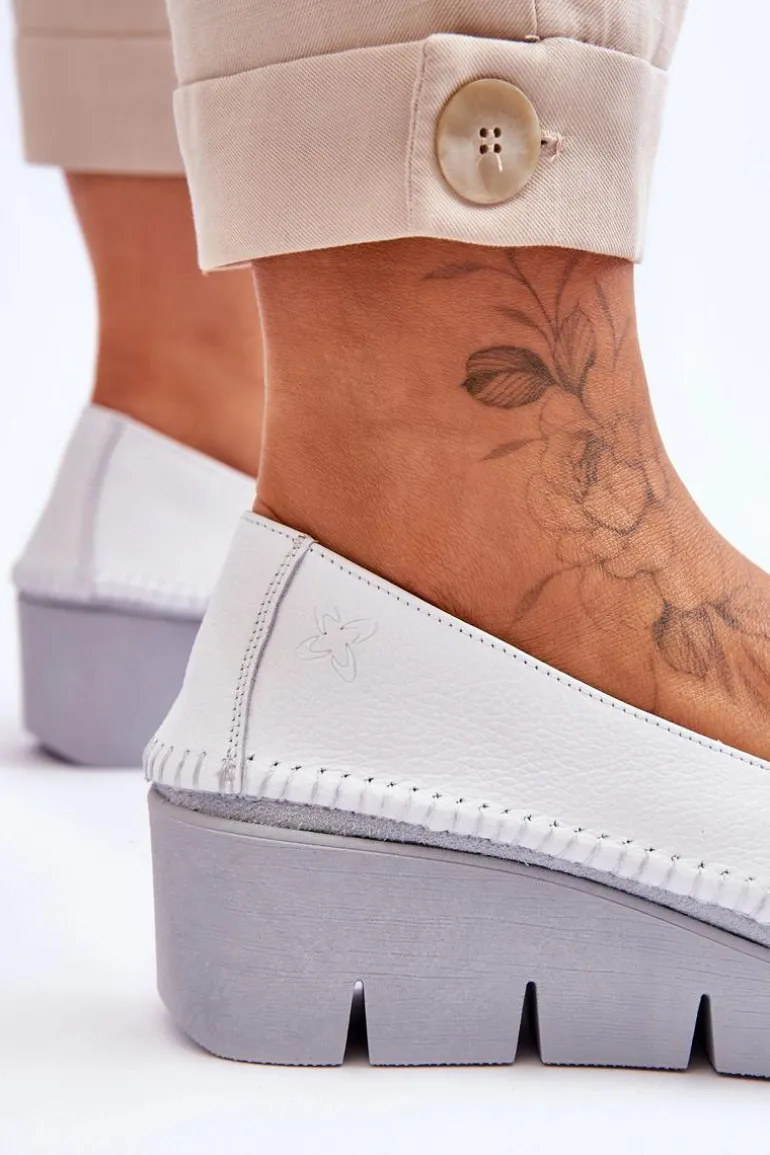 Skórzane Tenisówki Na Koturnie Maciejka 5814A-11 Biało-Czarne