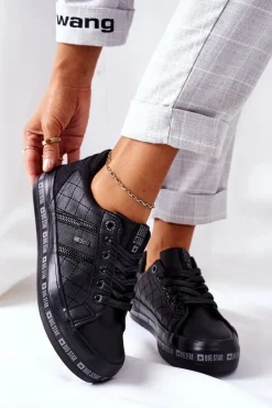 Skórzane Tenisówki Na Platformie BIG STAR II274070 Czarne