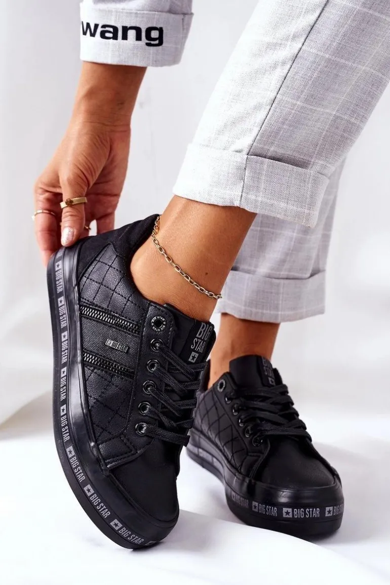 Skórzane Tenisówki Na Platformie BIG STAR II274070 Czarne