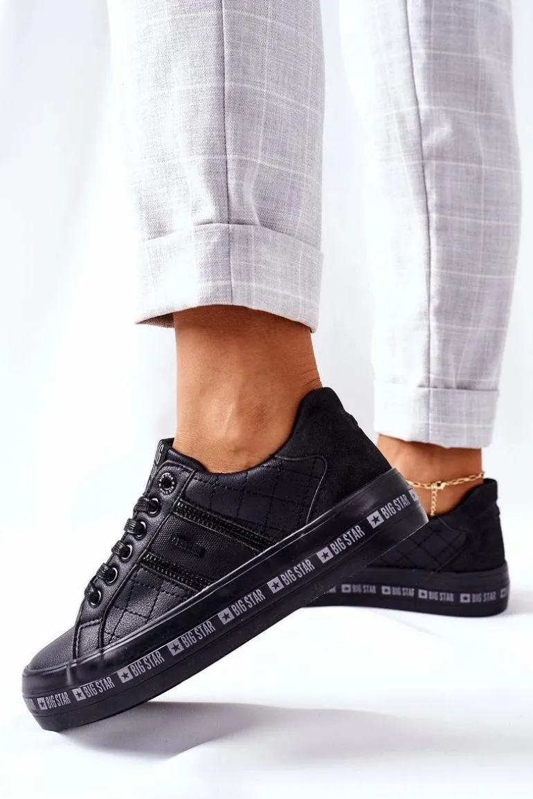 Skórzane Tenisówki Na Platformie BIG STAR II274070 Czarne