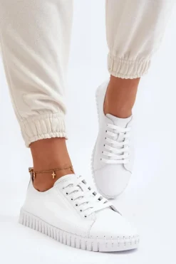 Skórzane Trampki Damskie Białe Xenobia