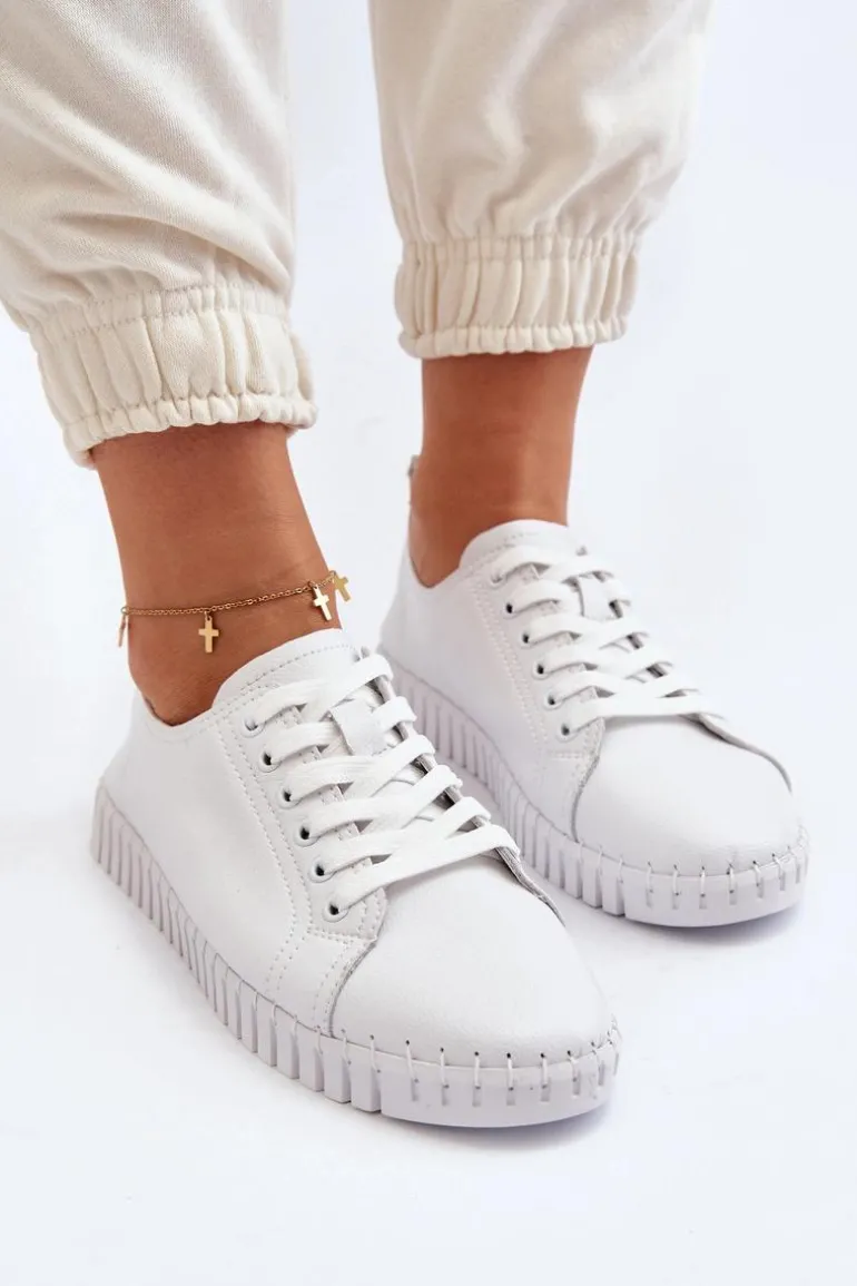 Skórzane Trampki Damskie Białe Xenobia