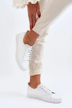 Skórzane Trampki Damskie Białe Xenobia