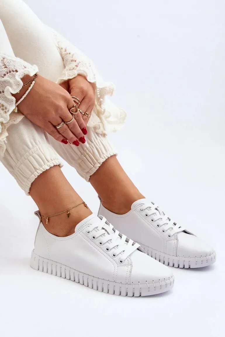 Skórzane Trampki Damskie Białe Xenobia