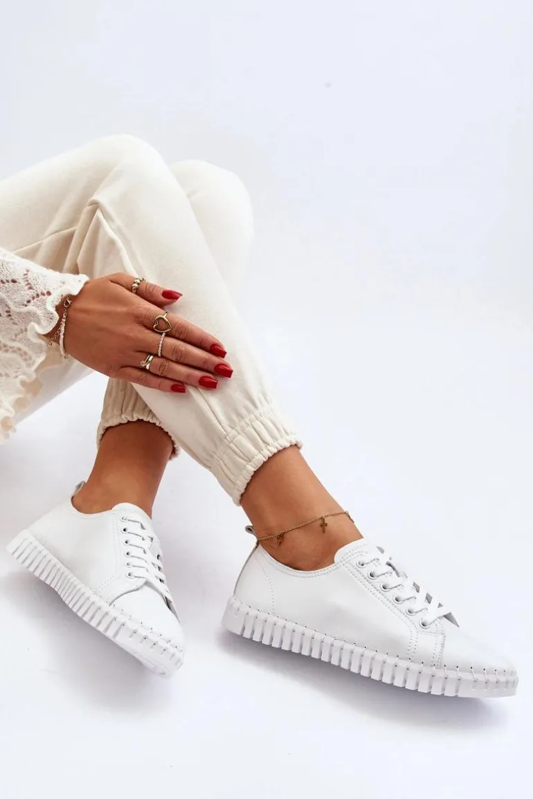 Skórzane Trampki Damskie Białe Xenobia