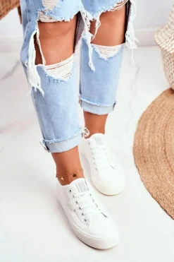 Skórzane Trampki Damskie Big Star Białe GG274098