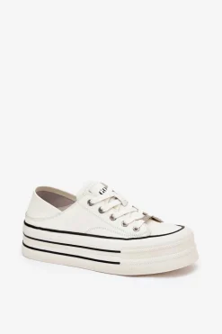 Skórzane Trampki Damskie Na Platformie GOE RR2N4106 Białe