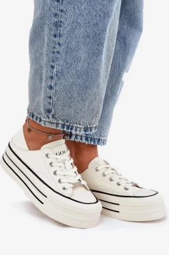 Skórzane Trampki Damskie Na Platformie GOE RR2N4106 Białe