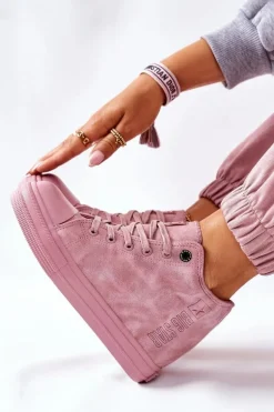 Skórzane Trampki Na Koturnie Big Star II274092 Różowe