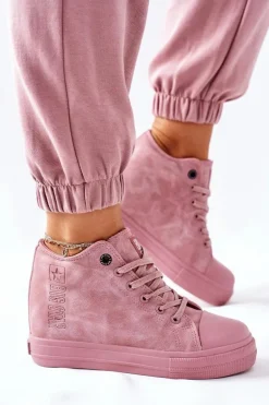 Skórzane Trampki Na Koturnie Big Star II274092 Różowe