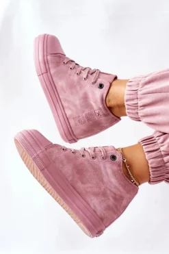 Skórzane Trampki Na Koturnie Big Star II274092 Różowe