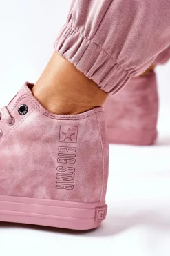 Skórzane Trampki Na Koturnie Big Star II274092 Różowe